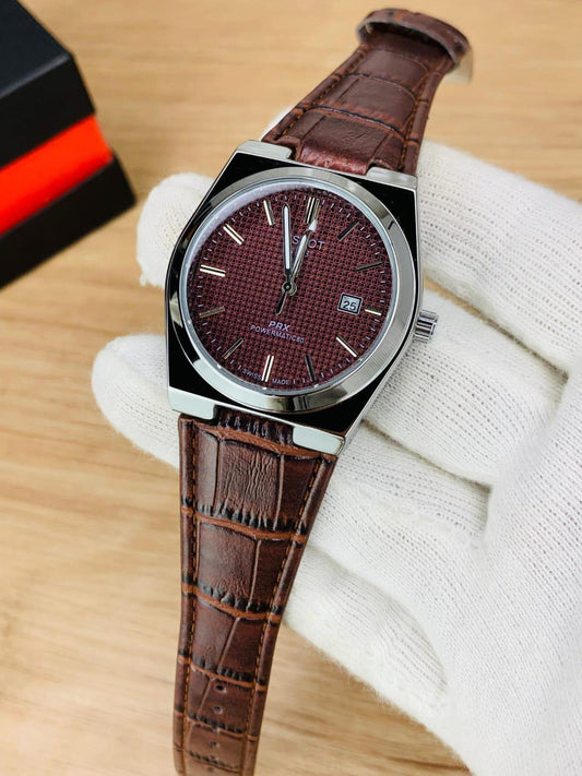 TISSOT PRX 1853 LEATHER STRAP BROWN COLOUR